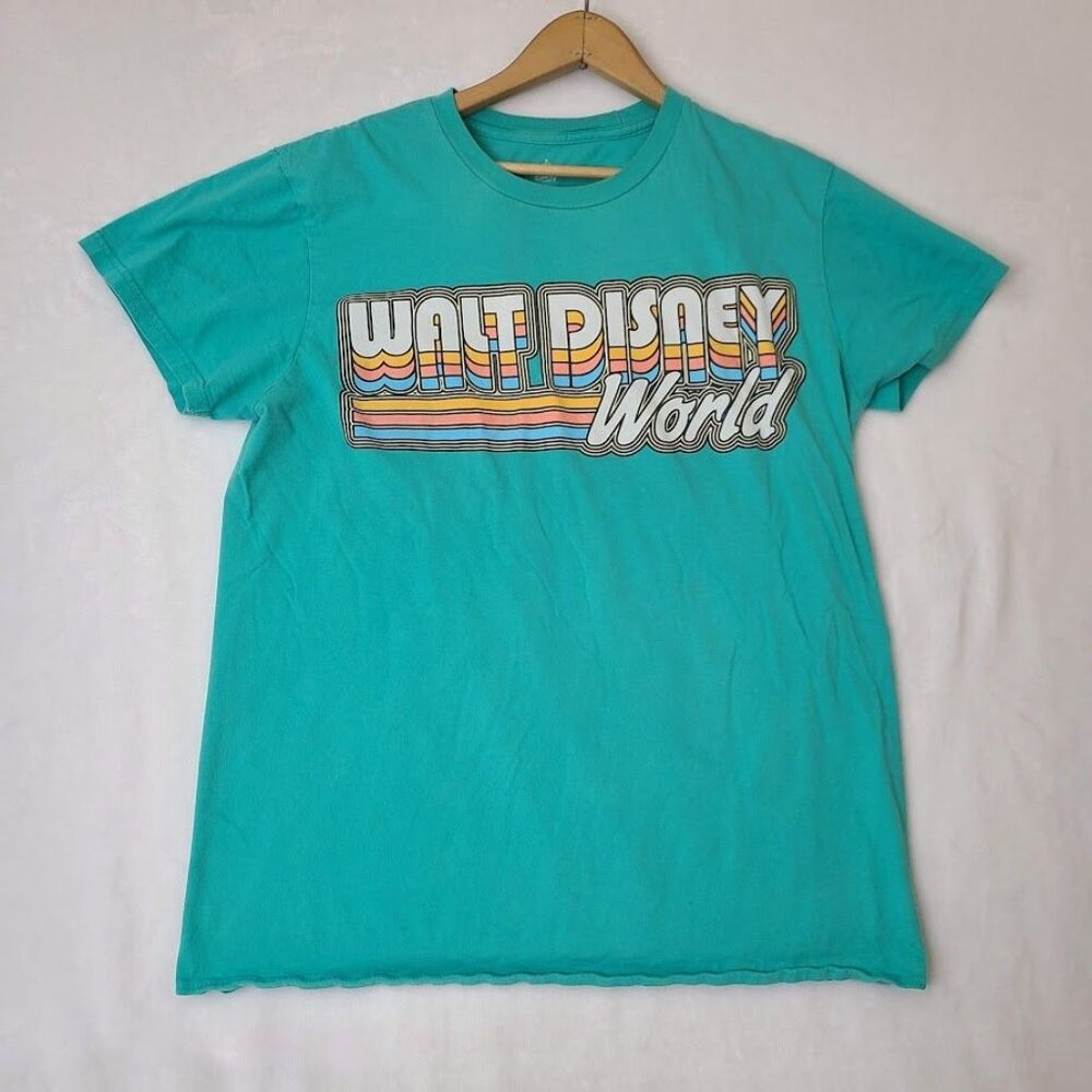 Walt Disney World Retro Stripe Logo T Shirt Teal Adult Large - Picture 8 of 11